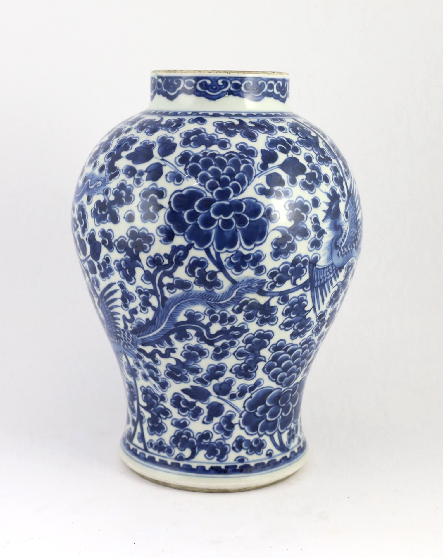 A Chinese blue and white ‘phoenix’ vase, Kangxi period, 34.5cm high